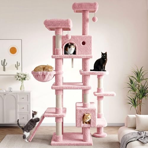 SHA CERLIN 82 inch, Multi-Level Cat Tree Tower for Indoor Cats, Cat Condo with Sisal Scratching Posts, Plush Perches, Hammocks, Toy Balls, Pink