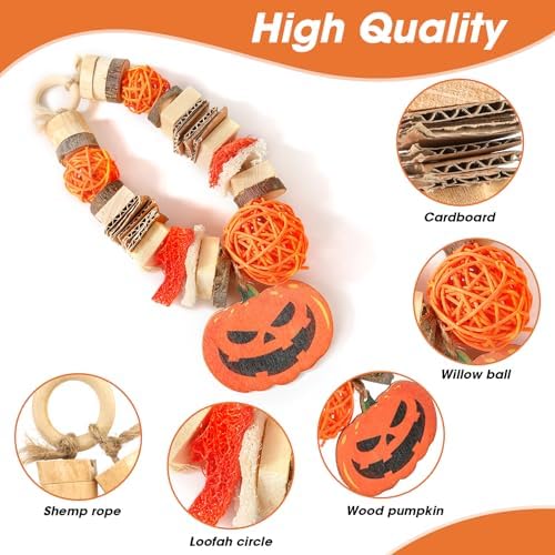 FiveBull Rabbit Toys for Bunnies, Natural Guinea Pig chew Toys for Teeth for Chinchilla Toys Guinea Pigs Bunny Hamsters Ratsand Other Small Pets Teeth Chew Grinding Toy Hanging Halloween-Themed