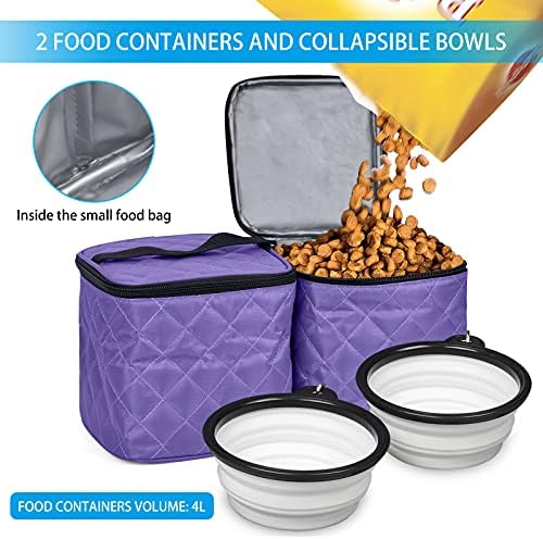 BAGLHER Dog Travel Bag Airline Approved Pet Supplies Backpack, Dog Travel Backpack with 2 Silicone Collapsible Bowls and 2 Food Baskets Purple