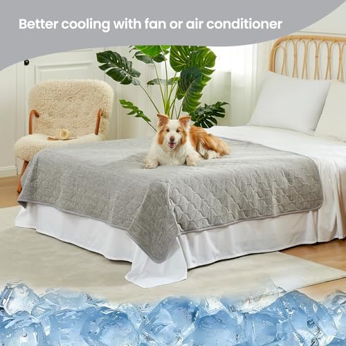 Cozy Bliss Deluxe Leakproof Cooling Blanket for Large Dogs Q-Max 0.5, Soft & Durable Washable Pet Cooling Mat for Hot Weather, Livingroom, Couch & Bed Protector for Cats, Silver Grey, 60"x80"