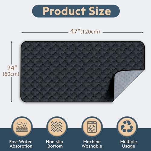 FunFurry Washable Guinea Pig Cage Liner - 2 Pack Reusable Washable Pee Pads,Waterproof Guinea Pig Bedding for Small Animal - Rabbit Bunny Hamster Puppy (Dark Grey, 24" X 47" - 2 Pack)