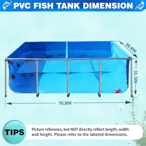 PVC Fish KOI Aquarium Tank w/ Clear View Panel(70.9"L*39.4"W*31.5"H,345Gal)