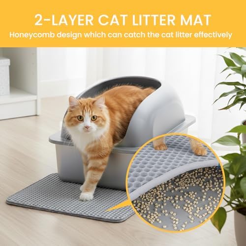 HealSmart Stainless Steel XL Cat Litter Box, Extra Large Cat Litter Box with Lid, High Sided Metal Litter Tray for Big Cats, Anti-Urine Leakage Non-Stick Easy Clean, Light Gray