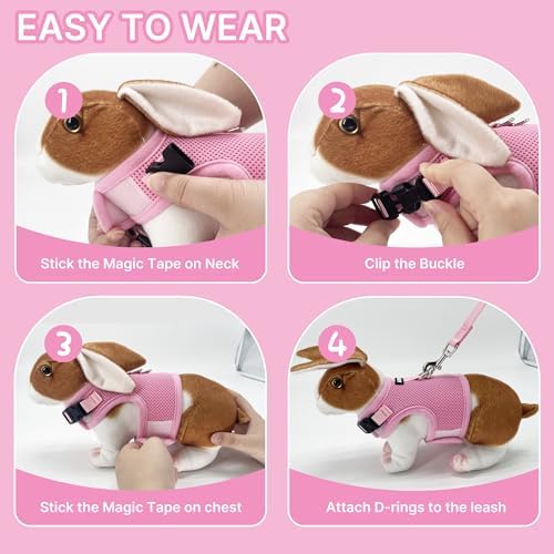 AIITLE Breathable Escape Proof Rabbit Harness and Leash Set, Pink L