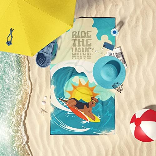 Caroline's Treasures MLM1178TWL3060 Surfer Dog Airedale Terrier Premium Beach Towel Oversized Towel Beach Blanket, Pool, Beach Essentials, Yoga, Premium Bath Towel, Quick Dry Plush