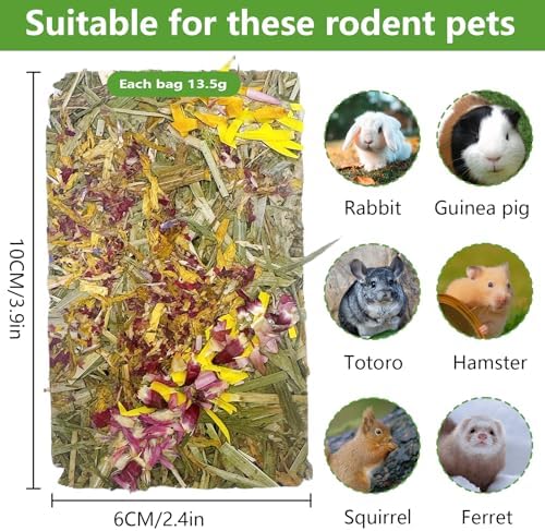 Hamiledyi Rabbit Chew Toys 30 Pcs Natural Timothy Hay Chips Bunny Molar Treats Enrichment Toys with Herbal Floral Scent for Guinea Pig Chinchilla Hamster Boredom