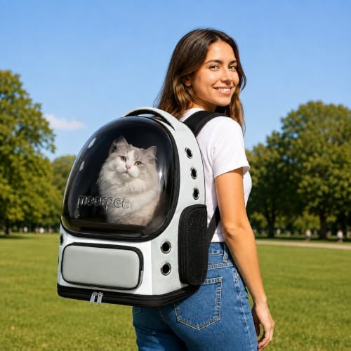 Cat Bubble Backpack Carrier, TSA Airline Approved Pet Travel Bag for Small Medium Dogs, Clear Hiking Camping Backpack for Cats, Kitten and Puppy up to 18 lbs, Green Bubble