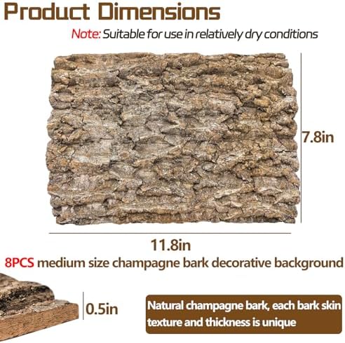 Cork Terrarium Background 11.8x7.9in 10PCS Natural Reptile Cork Bark Flats Terrarium Board Bearded Dragon Climbing Wall Mat Tank Accessories Decor for Lizard Chamelon Snake Turtle Spider Crested Gecko