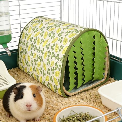 Guinea Pig Hideout Tunnel - Stable Washable Small Animal Tunnel Hide with Curtains,Guinea Pig Accessories for Hamster/Chinchilla/Dwarf Rabbit/Ferret (Green, Medium)