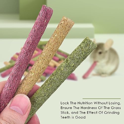 ERKOON Timothy Hay Sticks,Rabbit Chew Toys for Teeth Natural Molar Sticks Rabbits Treats for Bunnies, Chinchilla Guinea Pigs, Gerbil, Hamster (25 Pcs)
