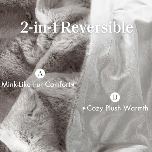 Madison Park Zuri Faux Fur Reversible Throw Blanket, 50 x 60 in, Grey