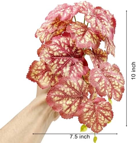 Woyrise Reptile Plants, Terrarium Hanging Plants Vines for Reptile Tank, Amphibian Habitat Leaves Decor with Suction Cup for Bearded Dragon Lizard Snake Gecko Frog Hermit Crab - 2Pcs Pink Heuchera