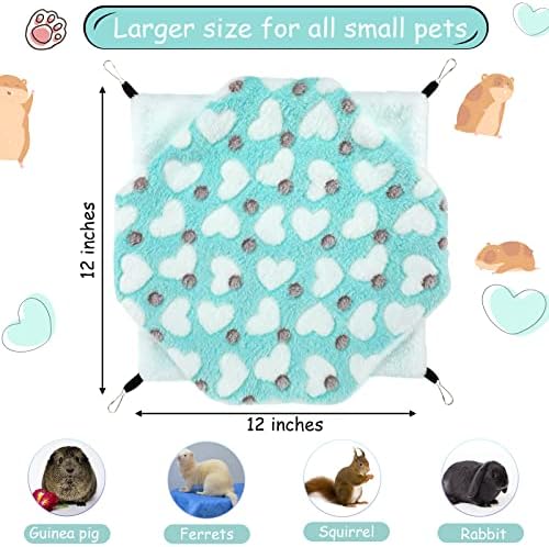 BOAO 2 Pcs Guinea Pig Rat Hammock for Pet, Mint Green, Pink, Heart Pattern