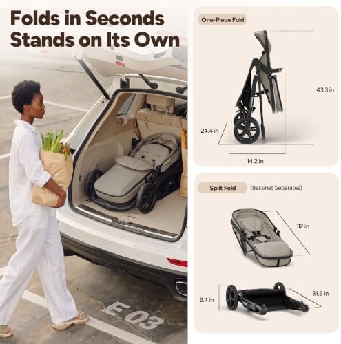 Mompush Wiz 2-in-1 Bassinet Stroller with Car Seat Adapter, Reversible Seat