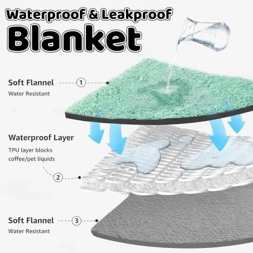Waterproof Green Dog Blanket Reversible Pet Bed Cover Puppy Throw Blankets Leakproof Sofa Couch Cover Cat Pet Jacquard Blanket for Warm Fluffy Washable Mat-Green,L-65x57in