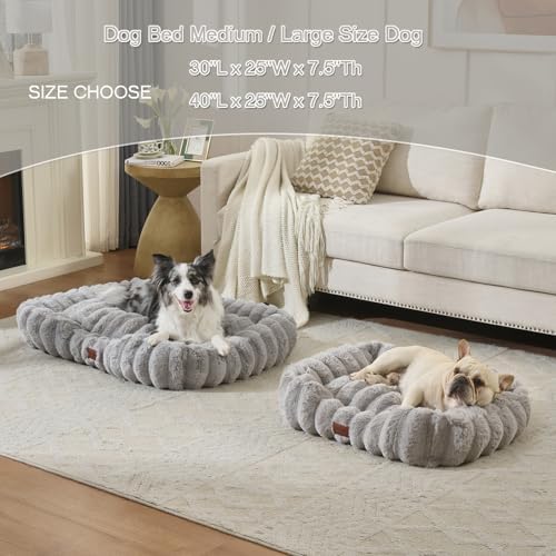 Luxury Dog Beds,Large Sized Dog Washable Furry Pet Beds,Comfort Rectangle Pet Sofa Couch with Ultra,Puppy Beds with Removable Zipper Cover,40x30x7.5inches,Light Gray