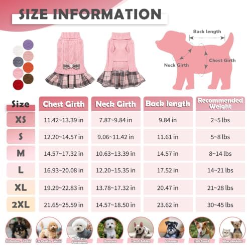 YUDODO Small Dog Sweater Dress with Bowtie Turtleneck - Knitted Pet Clothes