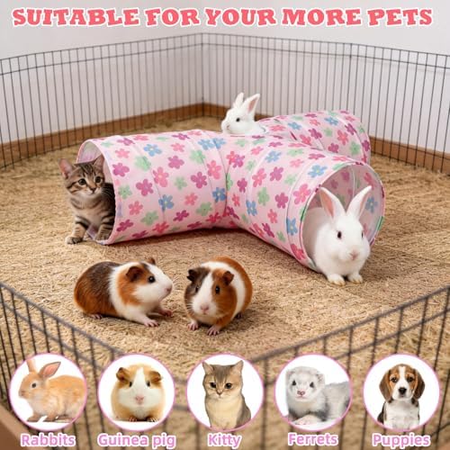 BWOGUE Bunny Tunnels & Tubes, 3-Way Collapsible Rabbit Hideout for Bunnies