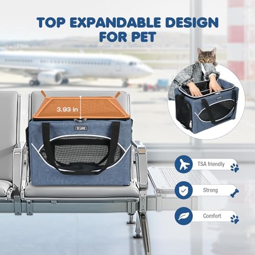 Lekereise Top-Expandable Pet Carrier 18x11x11Inch Delta American United Airline Approved Underseat to 15lbs Stable Car Travel Carriers for Small Dogs Cats with Locking Safety Zippers Anti-Scratch Mesh