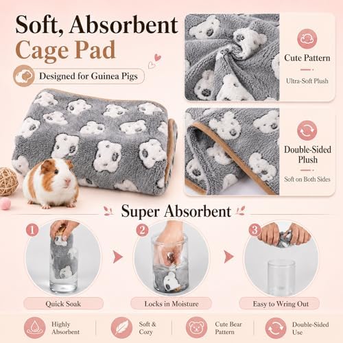 Grddaef Guinea Pig Fleece Blankets 6 Pieces Waterproof & Washable Small Animal Cage Liners Sleep Mat Bedding Pad for Hamster Chinchilla Rabbit Hedgehog (S-7.9 x 7.9 Inch)