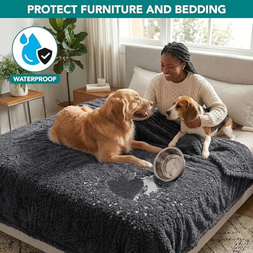 PetAmi Fluffy Sherpa Waterproof Dog Blanket for Large Pet Cat, 40x60 Grey