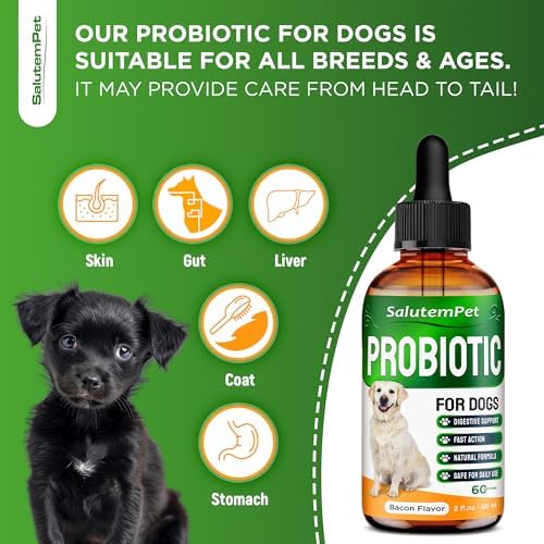 Probiotics for Dogs | Liquid Probiotics for Dogs and Puppies | Prebiotic & Digestive Enzymes | Gut Flora Support and Digestive Care | Bacon Taste | 2 Oz