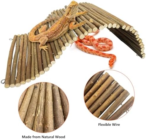 BNOSDM Reptile Hide Set Wooden Bridge Tortoise Hideout Climbing 19.7x9in