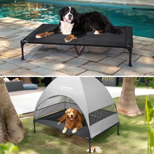 Veehoo Outdoor Dog Bed with Canopy, Cooling Elevated Dog Shade for Outside