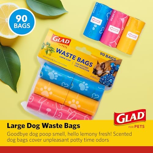 Glad for Pets Scented Dog Waste Bags, Lemon Scent, Multicolor, 90 Count