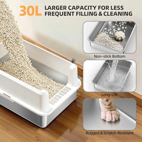 WoofiGo XXL Stainless Steel Cat Litter Box, High Sided Open Top Litter Pan