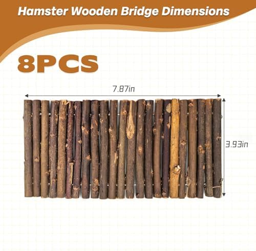 PINVNBY Hamster Toys, Wooden Hamster Ladder Bridge Tunnel Hide, Hamster Cage Accessories for Chinchillas Guinea Pigs Hamster Mouse Rat Ferre, Rodents Natural Hideout for Small Animals (8 Pack)
