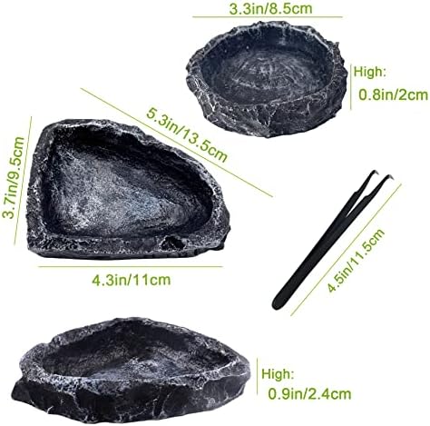 2 Pack Reptile Water Dish - Reptile Water and Food Bowls with Tongs Imitating Natural Rock,Breadworm Feeding for Leopard Gecko Lizard Spider Scorpion Chameleon (2Pcs Square+Round)