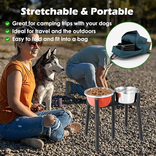 Raised Dog Bowl Stand for Large Dogs, Adjustable Width 7-10.6, 13.7 inch Tall Dog Food Water Stand,Bowl Not Include