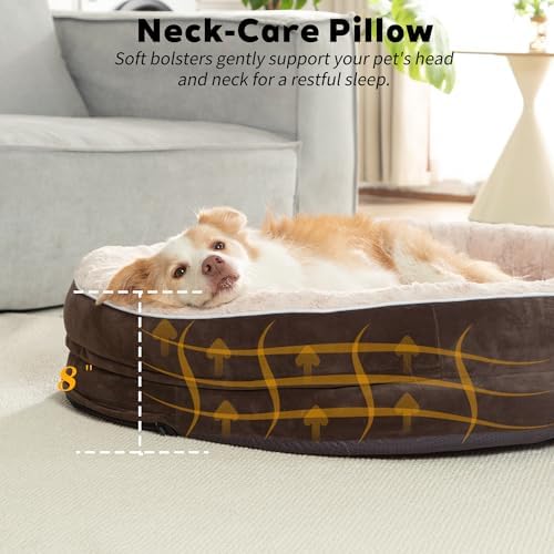 Orthopedic Dog Bed Couch for XLarge Plus Sized Pets with Egg Foam Support, Four-Sided Bolster Cushions, Soft Tear-Resistant Fabric, and Removable Machine Washable Plush Cover, 48'', Brown