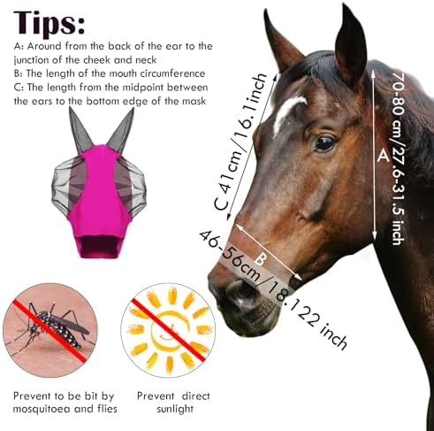 Weewooday 3 Pcs Horse Fly Mask with Ears, M, Purple,Pink,Black