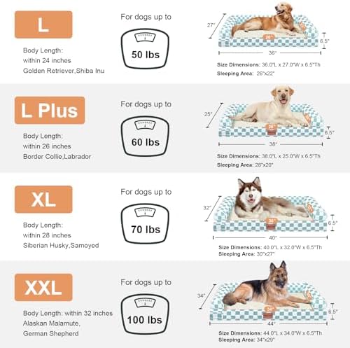 NANUYA Orthopedic Dog Bed for Large Dogs, 36 x 27 Inch, Green Grid