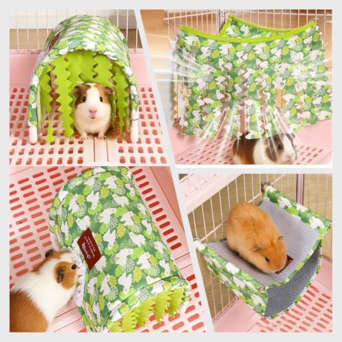 Guinea Pig Hideout Tunnel - Stable Washable Small Animal Tunnel Hide with Curtains,Guinea Pig Accessories for Hamster/Chinchilla/Dwarf Rabbit/Ferret (GreenAlpaca setof3, Large)