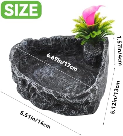 Reptile Water Dish Food Bowl,Corner Rock Terrarium Feeding Bowl Hermit Crab Water,Reptile Feeder Food and Water Dish,Tortoise, Lizard, Gecko, Chameleon, Bearded Dragon