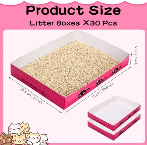 Amyhill 30 Pack Disposable Cat Litter Box Paper Pet Trays,Rose Red
