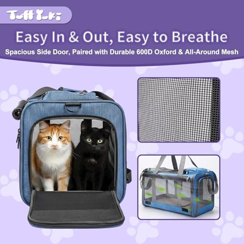 Pet Carrier for Medium-Small Cats, Collapsible Cat Carrier and Soft-Sided Pet Carrier for Medium Big Cats and Puppy Up to 17lbs, 2-Way Entry with Privacy Cover, Travel Bag L18.12”X11.81”X11.81”
