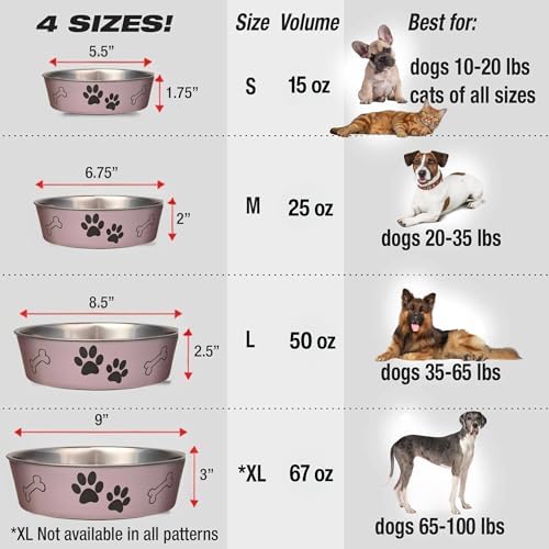 Loving Pets Bella Dog Bowls- Stainless Steel Dog & Cat Bowls - Spill Proof Dog Food Bowl, Cat Bowl, Puppy Essentials & Pet Supplies Great for Home & Travel (Large 35-65 lbs, Grape)