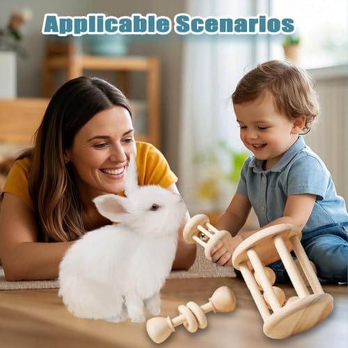 QWR 23 PCS Natural Wooden Rabbit Toys,Safe Bunny Chew Toys for Teeth,Grass Timothy Sticks,Sweet Bamboo,Guinea Pigs Teeth Grinding Toys for Chinchillas, Hamsters & Small Animals - Indoor & Outdoor