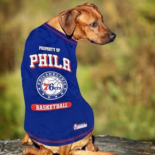 Pets First Cute Dog T-Shirt, Large - NBA Philadelphia 76ers Dog & Cat Shirt with Basketball Team Logo. Comfortable & Fashionable Yet Durable Pet Outfit