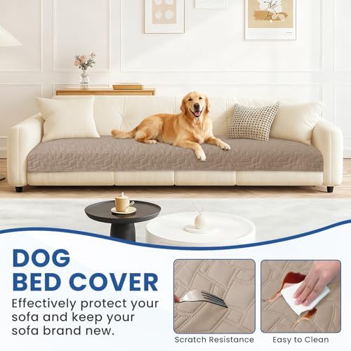 Waterproof Dog Blanket, Non-Slip Soft Pet Bed Cover, Couch Cover for Dogs Washable, Protects Sofa, Furniture, Crate, Car, Tear Resistant Leakproof Pet Blanket (82x82 Inch, Khaki)