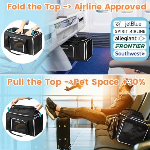 Petskd Top-Expandable Small Pet Carrier 17"x12"x8.5" Airline Approved