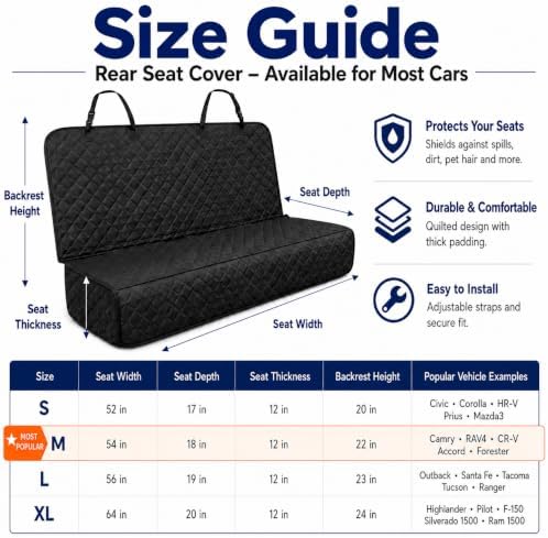 Dog Car Seat Cover & Protector, Pet Back Seat Cover for Cars & SUVs, 54"