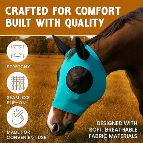 Stretchable UV-Blocking Equine Fly Mask with Moldable Ear Covers, Adjustable Comfort Mesh Straps, Leopard-Pattern Pasture & Trail Protection Perfectly Sized for Full Sized Horses -