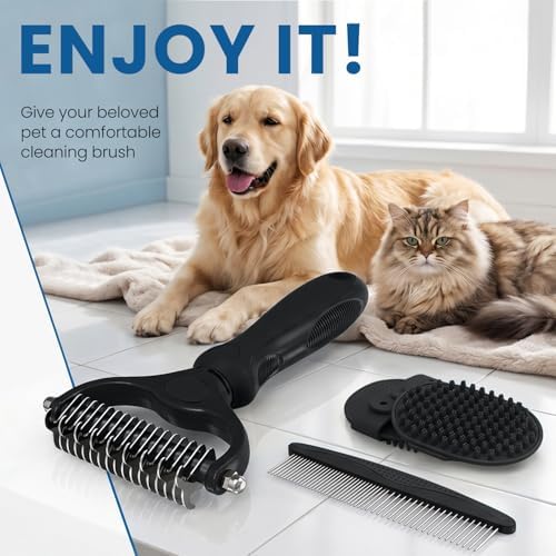 Pet Grooming Rake for Dogs and Cats - Double-Sided Deshedding Dematting Tool, 4-in-1 Undercoat Rake & Metal Comb for Long and Short Haired Pets, Reduces Shedding by 95%, 4Pack