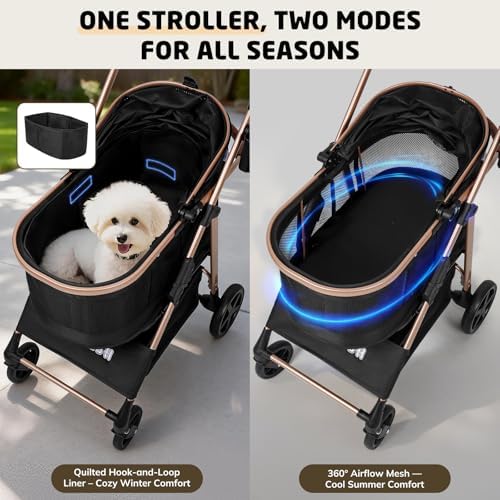 Pet Stroller for Small/Medium Dogs Cats, 50 lbs, 3-in-1 Foldable Stroller