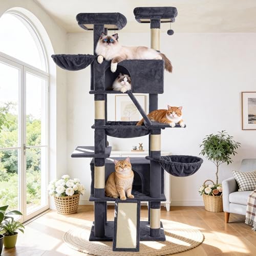 ABCPET 82" Tall Heavy-Duty Multi-Level Large Cat Tree Tower, Dark Grey